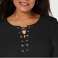 Karen Scott Women's Cotton Lace Up Top Black Size Small