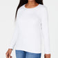 Karen Scott Women's Satin-Trim Scoop-Neck Top White Size Large