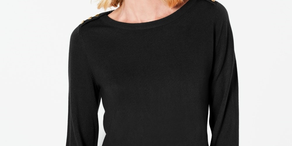Karen Scott Women's Button Shoulder Sweater Black Size XX-Large