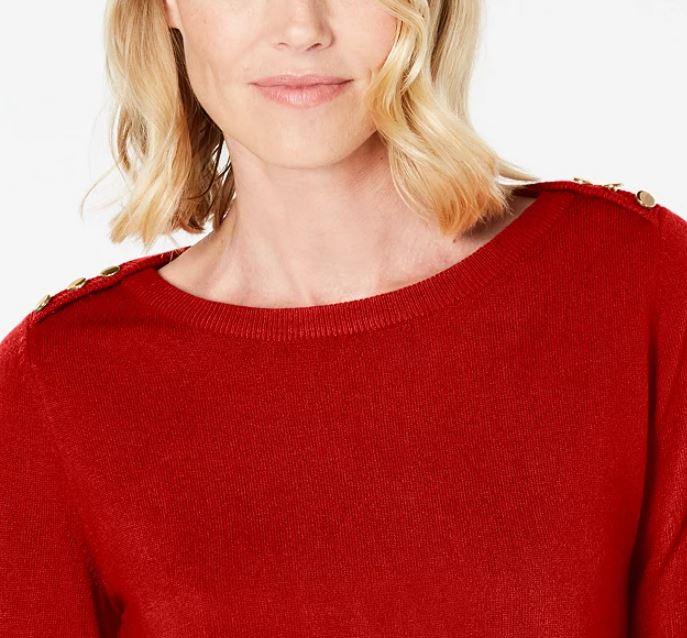 Karen Scott Women's Button Shoulder Sweater Red Size X-Small