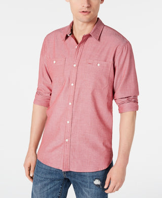 American Rag Men's Micro Herringbone Shirt Red Size Small