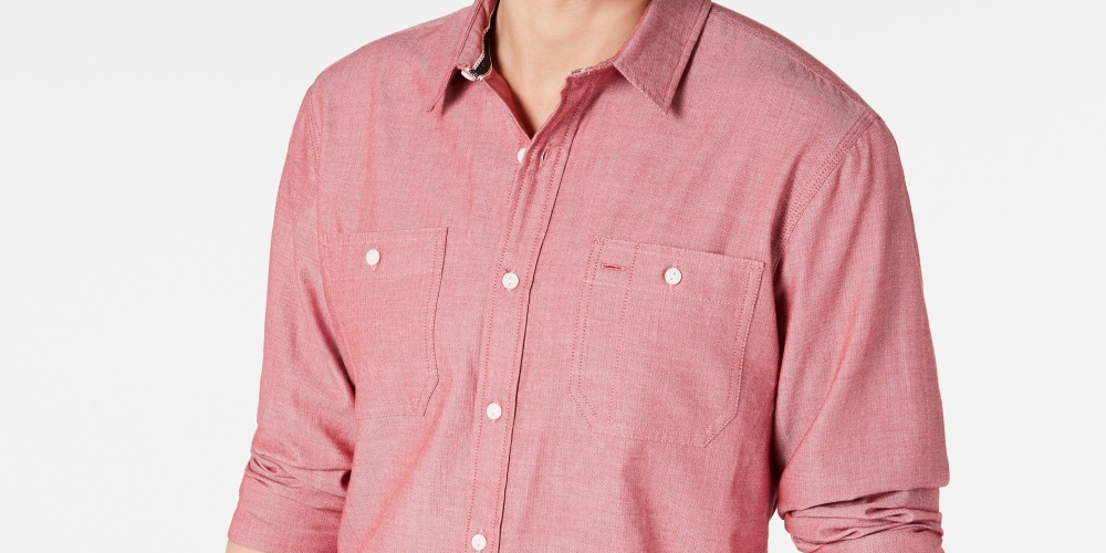 American Rag Men's Micro Herringbone Shirt Red Size Small