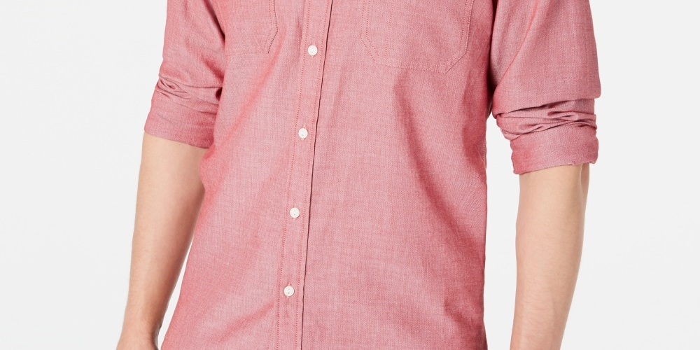 American Rag Men's Micro Herringbone Shirt Red Size Small