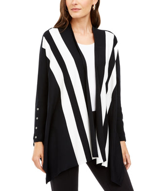 Alfani Women's Striped Open Front Cardigan Black Size Petite Small/Medium