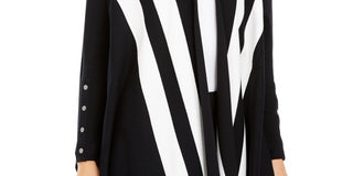 Alfani Women's Striped Open Front Cardigan Black Size Petite Small/Medium