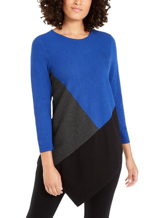 Alfani Women's Asymmetrical Colorblocked Sweater Blue Size X-Large