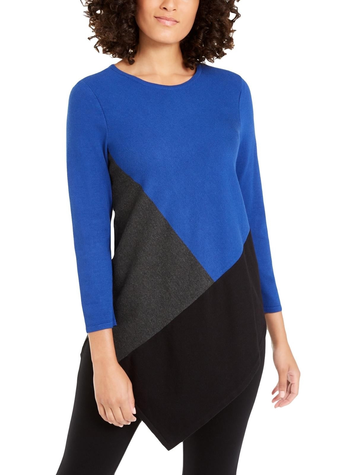 Alfani Women's Asymmetrical Colorblocked Sweater Blue Size X-Large