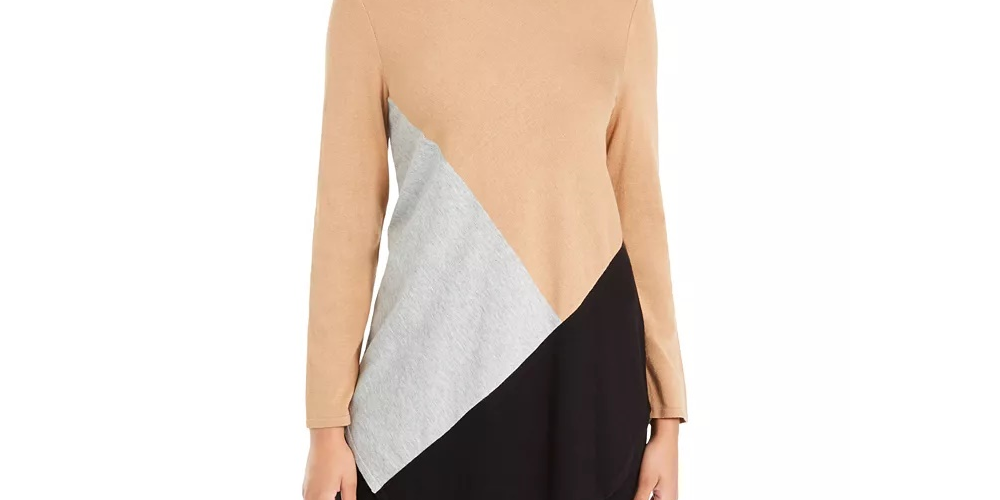 Alfani Women's Asymmetrical Colorblocked Sweater Brown Size Large