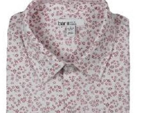 Bar III Men's Knit Printed Button-Down Shirt Natural Size Regular