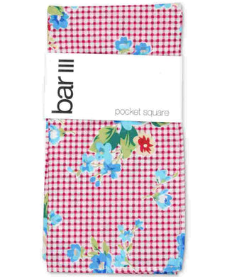 Bar III Men's Gingham Floral Pocket Square Pink Size Regular