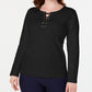 Karen Scott Women's Sport Lace Up Sweatshirt Black Size X-Small