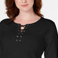 Karen Scott Women's Sport Lace Up Sweatshirt Black Size X-Small