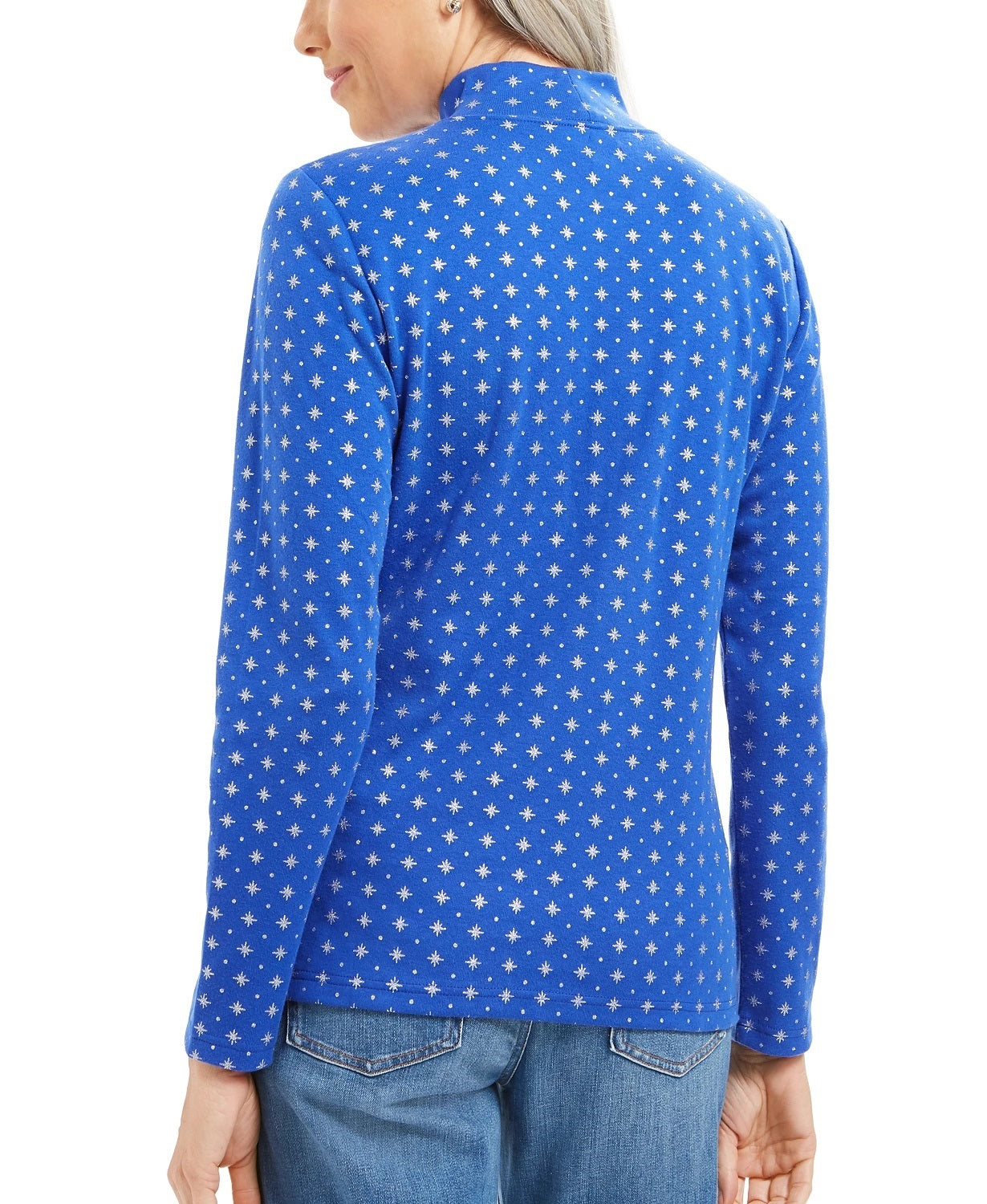 Karen Scott Women's Petite Snowflake Dot Printed Mock-Neck Top Blue Size Petite Large