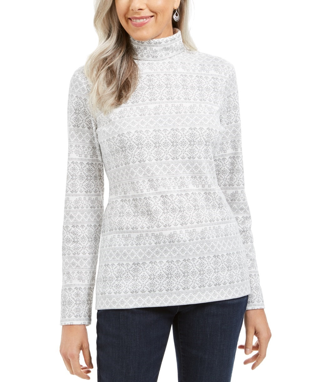 Karen Scott Women's Fair Isle Printed Turtleneck Top White Size Small