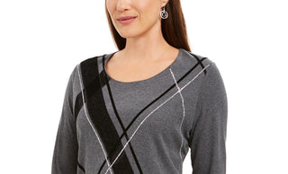 Karen Scott Women's Angled Stripe Top Charcoal Size X-Small
