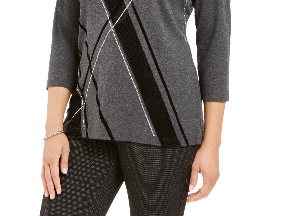 Karen Scott Women's Angled Stripe Top Charcoal Size X-Small