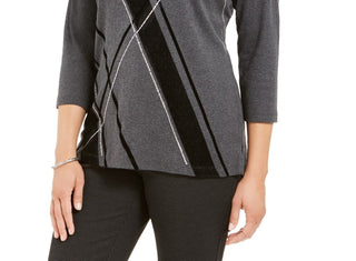 Karen Scott Women's Angled Stripe Top Charcoal Size X-Small