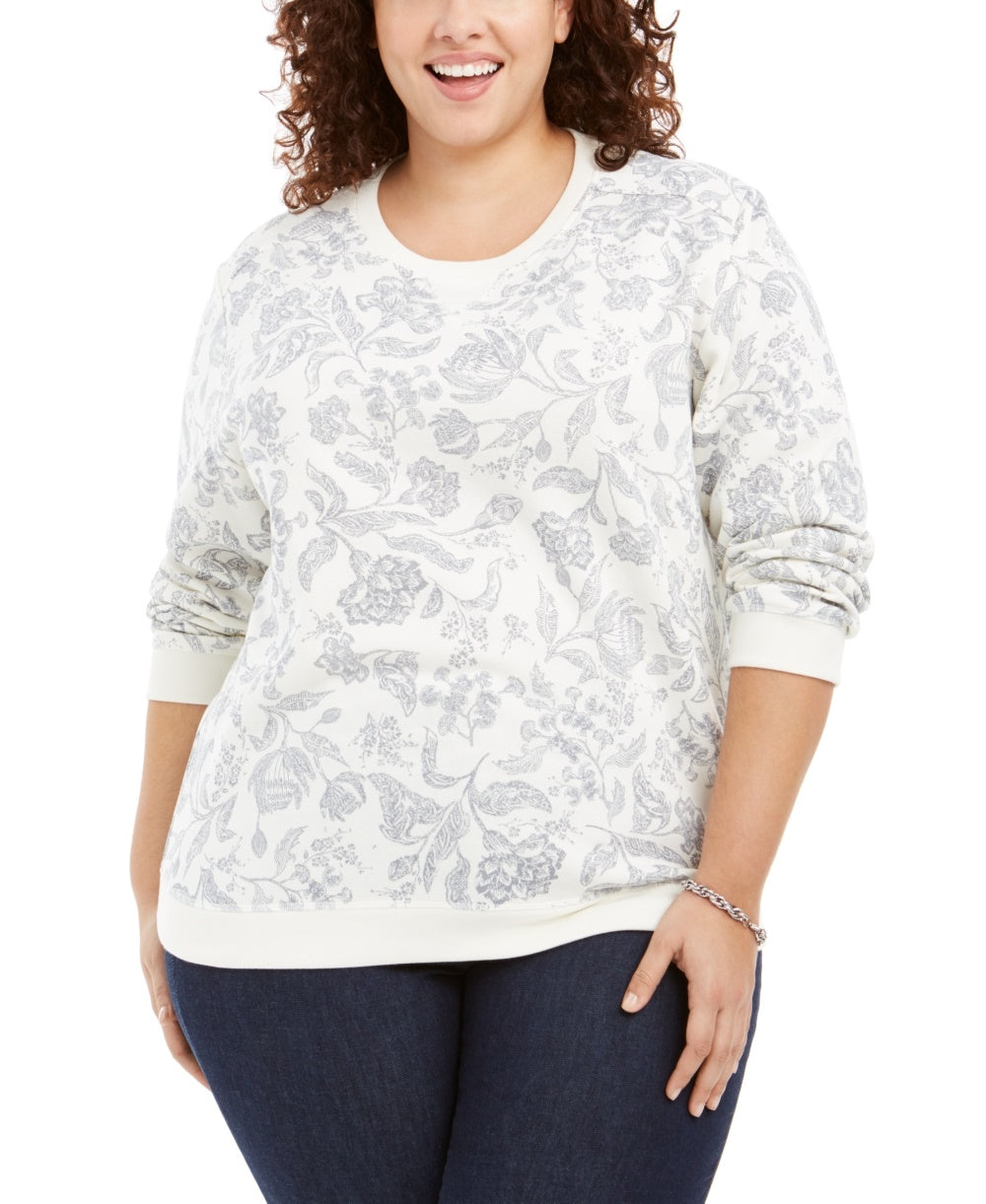 Karen Scott Women's Printed Fleece Sweatshirt White Size 0X