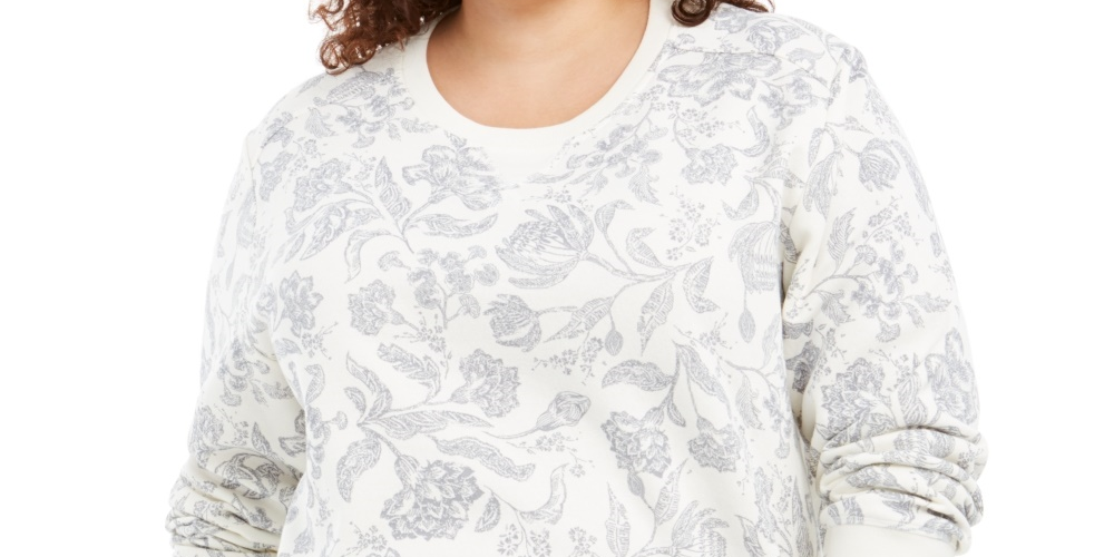 Karen Scott Women's Printed Fleece Sweatshirt White Size 0X