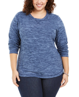 Karen Scott Women's Plus Size Marled Microfleece Top Navy Size 0X