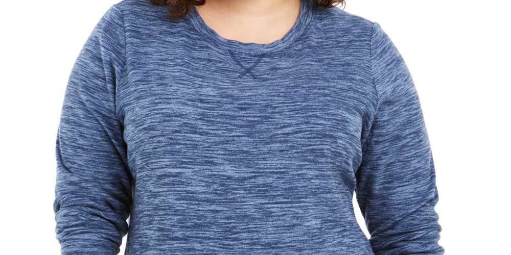 Karen Scott Women's Plus Size Marled Microfleece Top Navy Size 0X