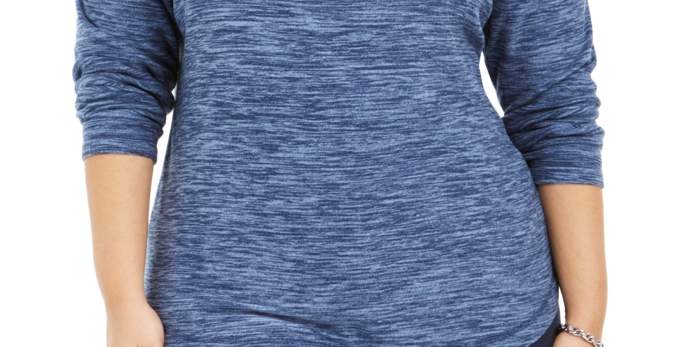 Karen Scott Women's Plus Size Marled Microfleece Top Navy Size 0X