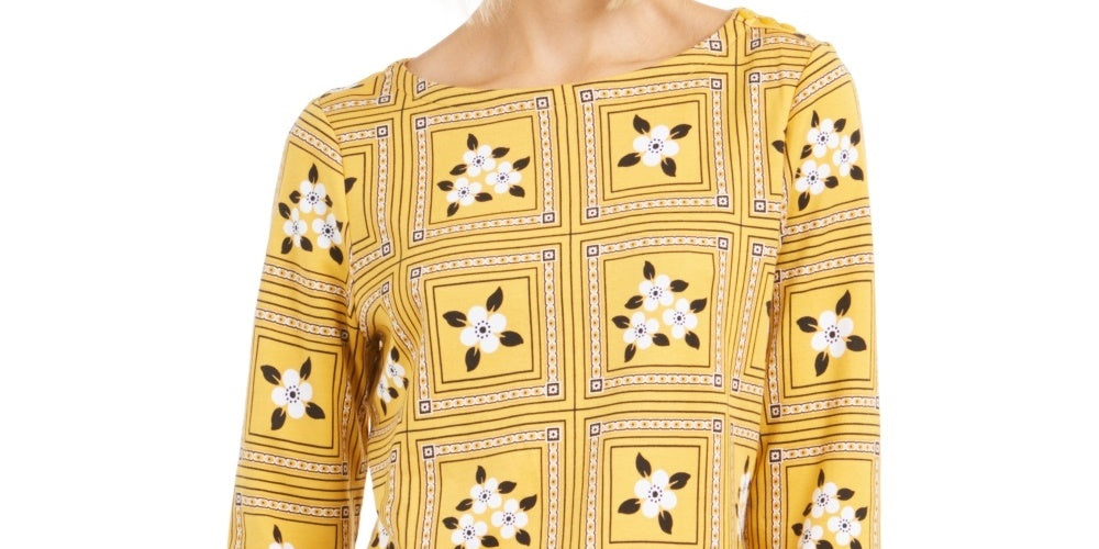 Charter Club Women's Tile-Print Top Gold Size Medium