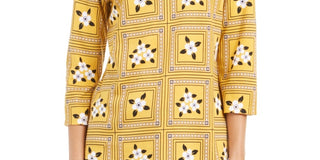 Charter Club Women's Tile-Print Top Gold Size Medium