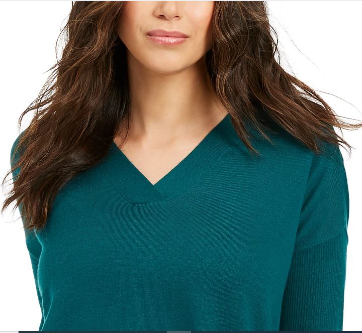 Style & Co Women's V Neck Tunic Sweater Green Size X-Large