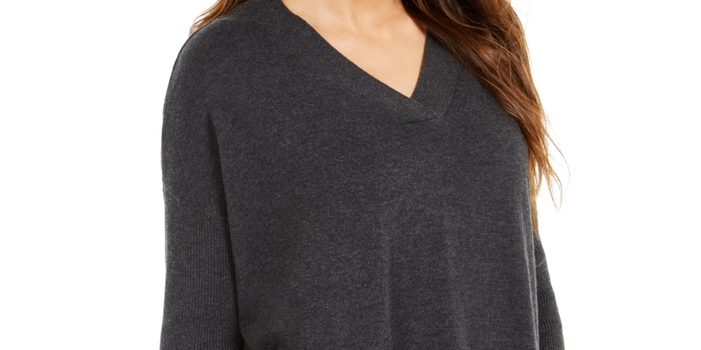 Style & Co Women's V-Neck Tunic Sweater Dark Gray Size Medium
