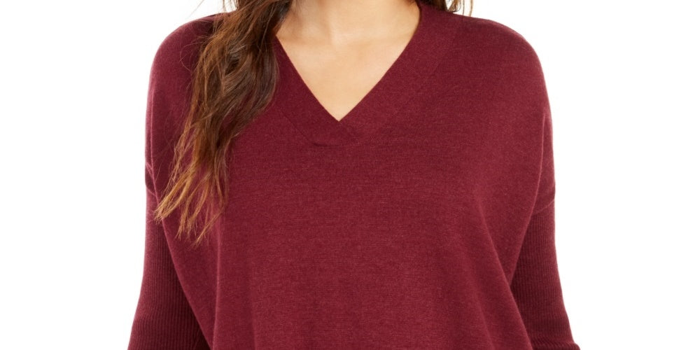 Style & Co Women's V Neck Tunic Sweater Red Size Medium