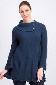Style & Co Women's Scalloped Hem Ribbed Sweater  Blue Size Small