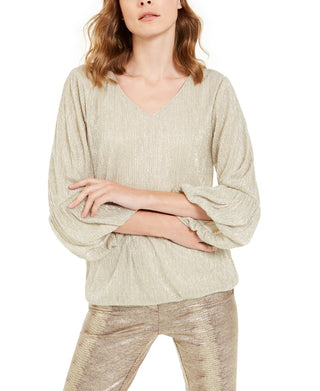 Alfani Women's Metallic Bubble Top Yellow Size Petite X-Large