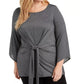 Alfani Women's Plus Size Metallic Tie-Front Top  Dark Gray Size 1X