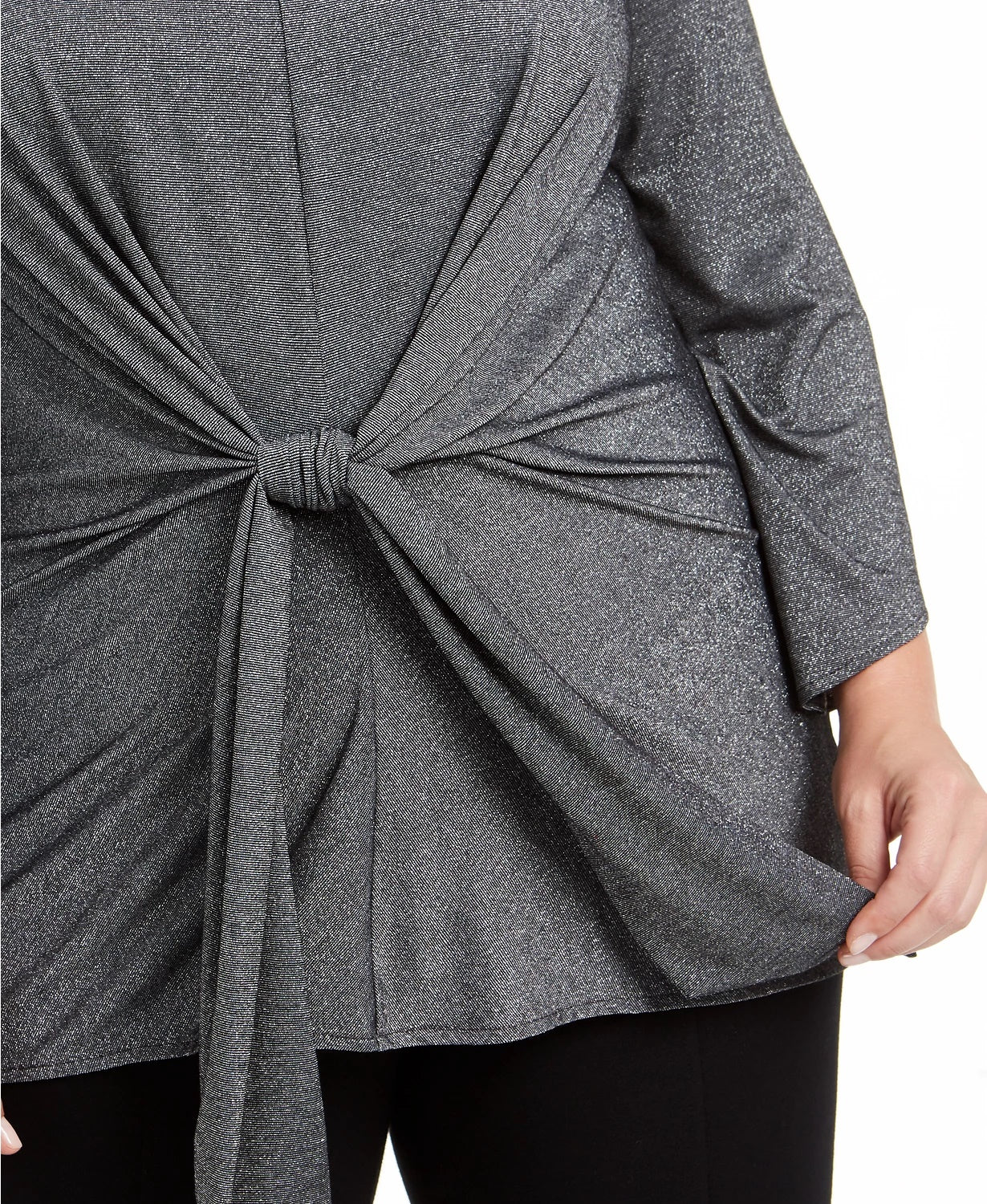Alfani Women's Plus Size Metallic Tie-Front Top  Dark Gray Size 1X