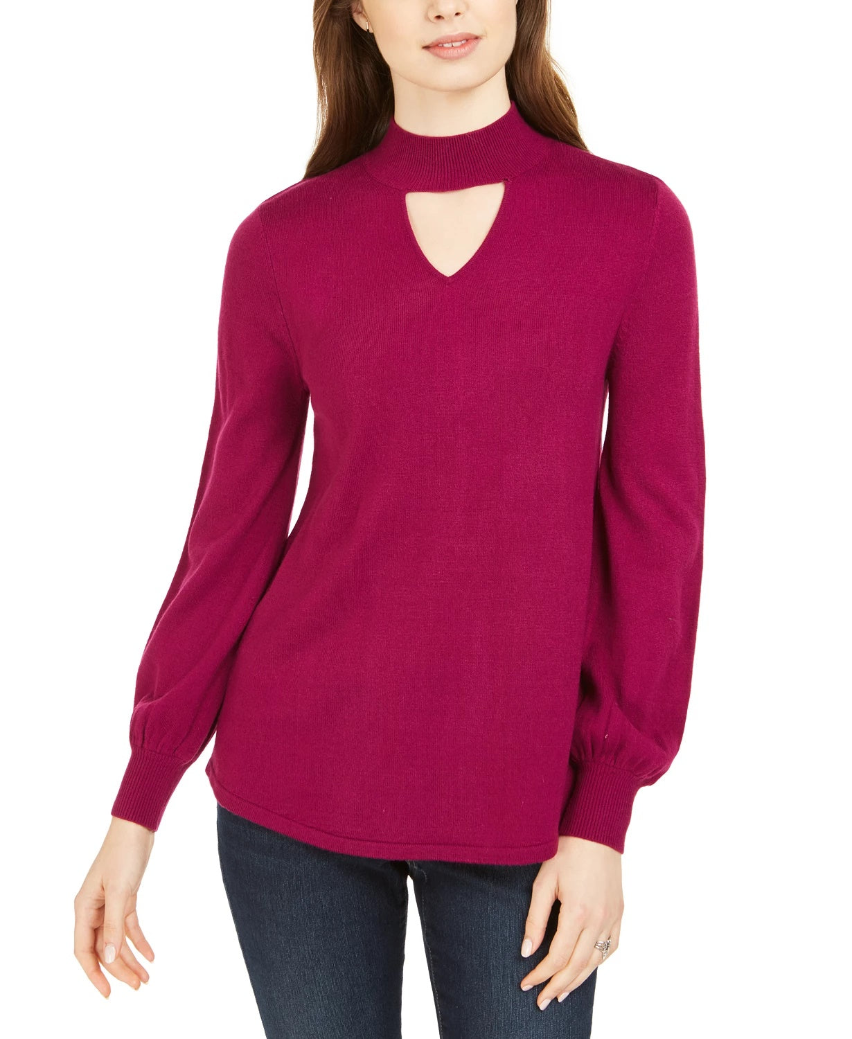 Style & Co Women's Mock Neck Keyhole Sweater Red Size X-Large