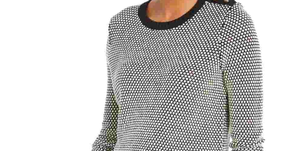Charter Club Women's Textured Knit Sweater Black Size Petite Small
