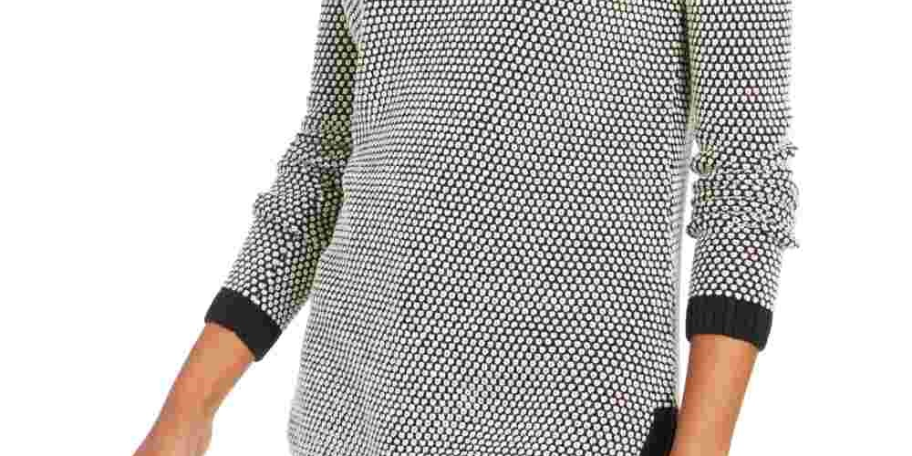 Charter Club Women's Textured Knit Sweater Black Size Petite Small