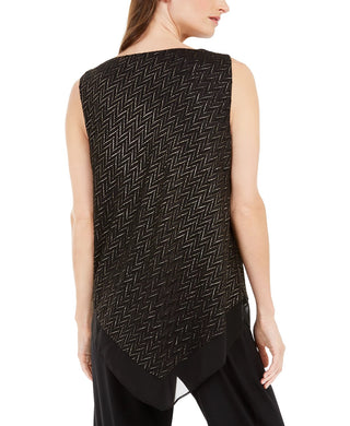 Alfani Women's Metallic Pointed-Hem Top Black Size X-Large