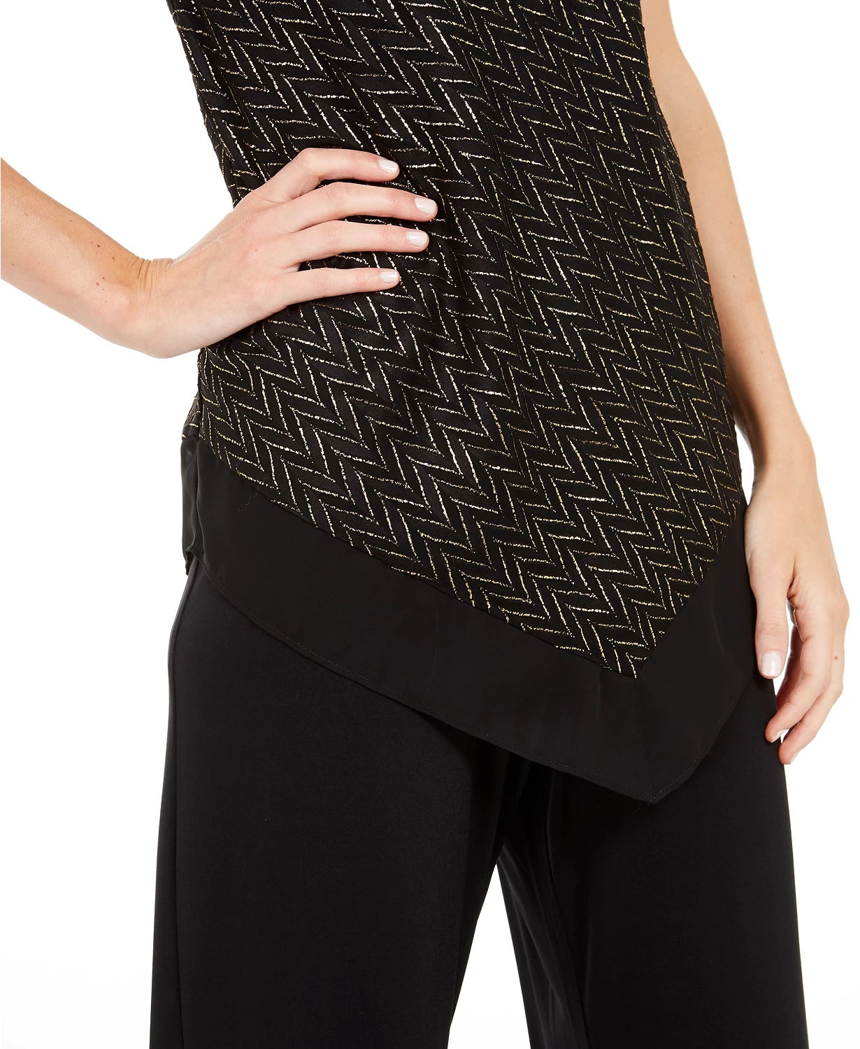 Alfani Women's Metallic Pointed-Hem Top Black Size X-Large