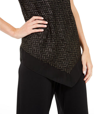 Alfani Women's Metallic Pointed-Hem Top Black Size X-Large