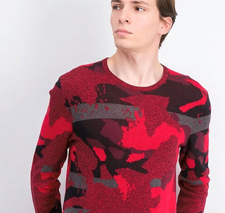 Alfani Men's Abstract Jacquard Crewneck Sweater Red Size Small