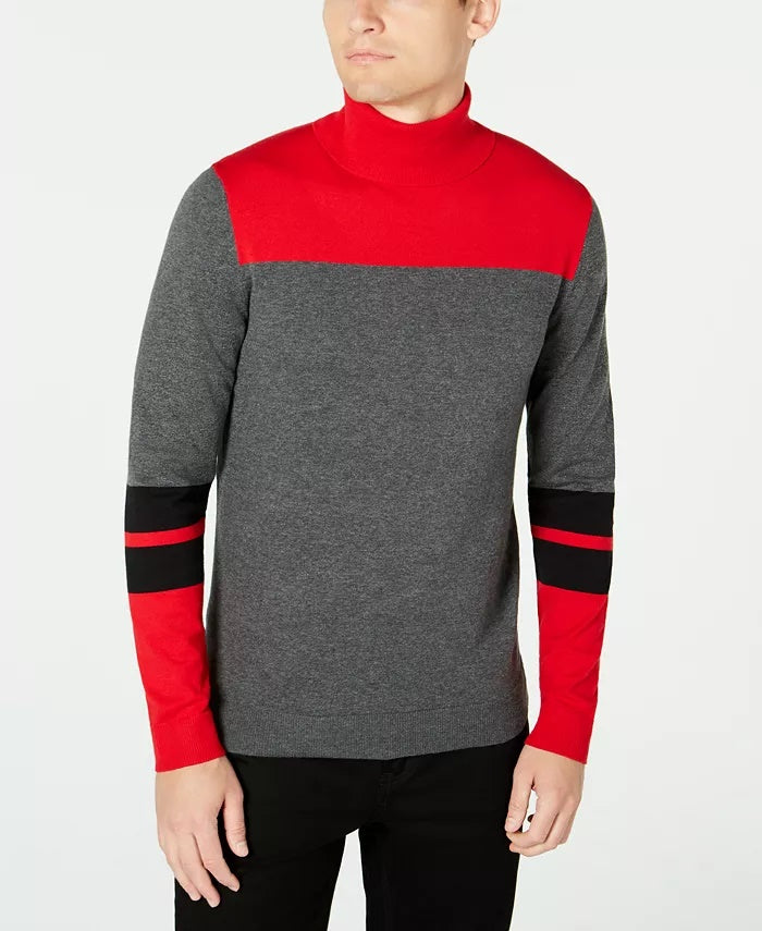 Alfani Men's Blocked Turtleneck Sweater Wine Size Small
