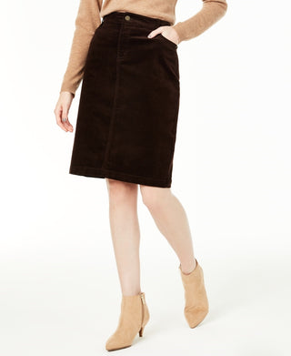 Charter Club Women's Corduroy Tummy Control Skirt  Brown Size 18
