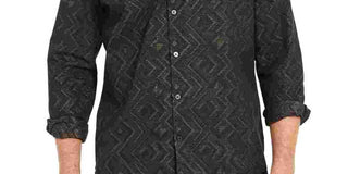 Alfani Men's Shirt Button Front Metallic Chevron S Black Size Small