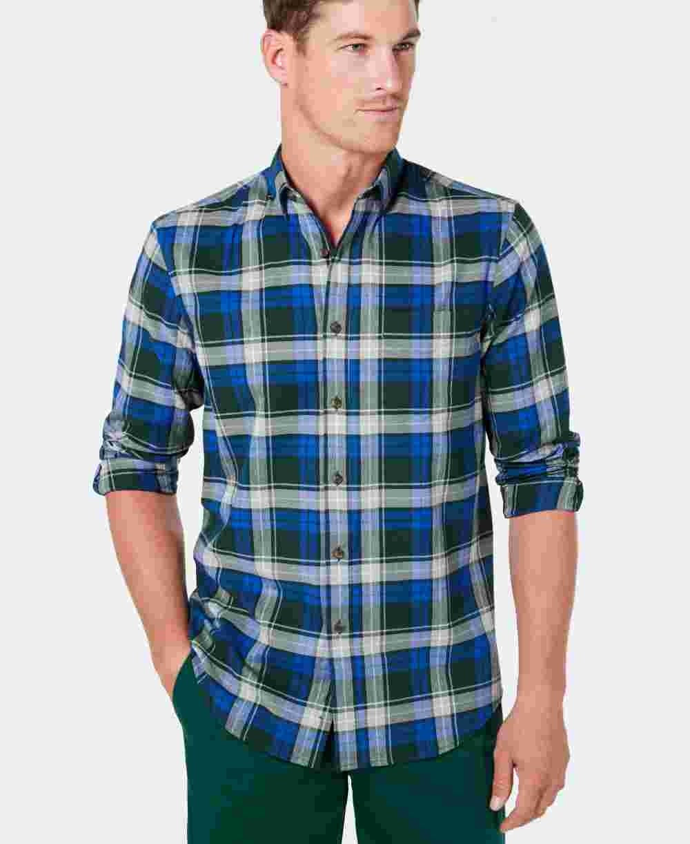 Club Room Men's Stretch Plaid Shirt Green Size Medium