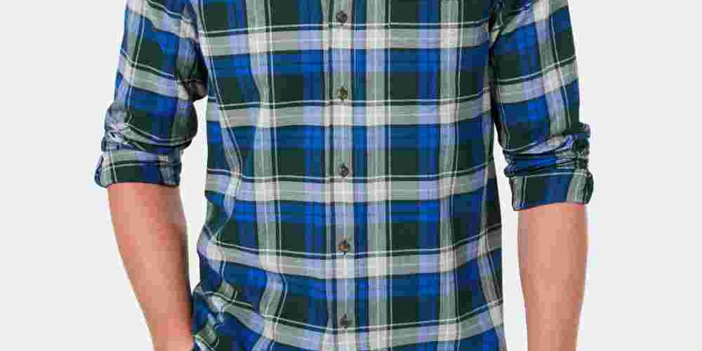 Club Room Men's Stretch Plaid Shirt Green Size Medium