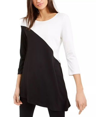 Alfani Women's Petite Colorblock Tunic Black Size X-Large