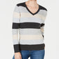 Karen Scott Women's Colorblocked V-Neck Cotton Sweater Brown Size Medium