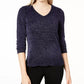 Maison Jules Women's Metallic V-Neck Sweater Navy Size XX-Large
